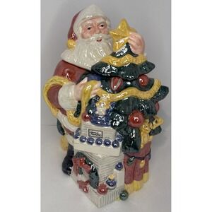 Department 56 Lusterware Cookie Jar Christmas Santa Claus Tree Presents 10"